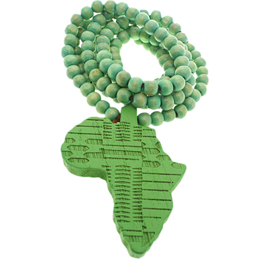 Green Wooden Beaded Africa Map Necklace