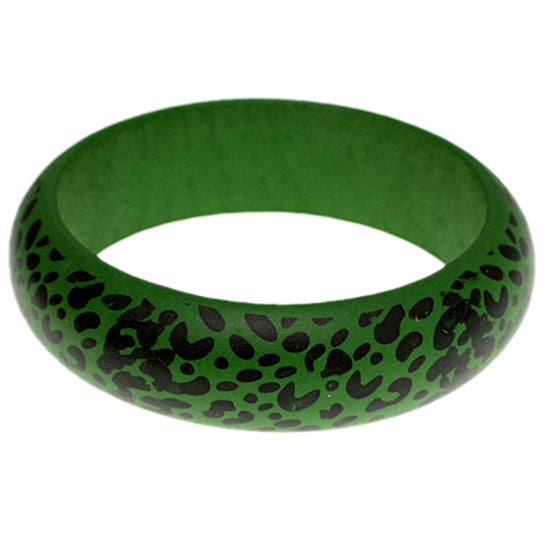 Green Oversized Wooden Cheetah Bangle Bracelet
