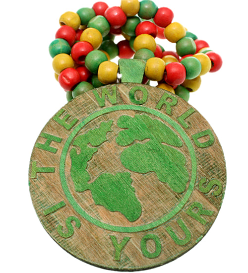 Green Wooden The World Is Yours Beaded Necklace