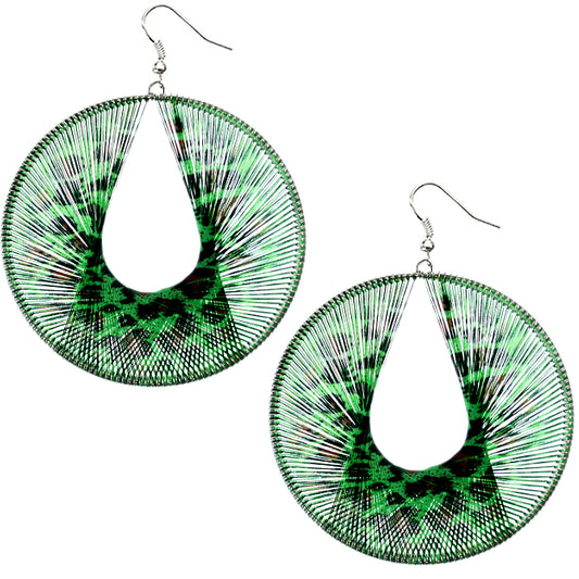 Green Woven Thread drop earrings