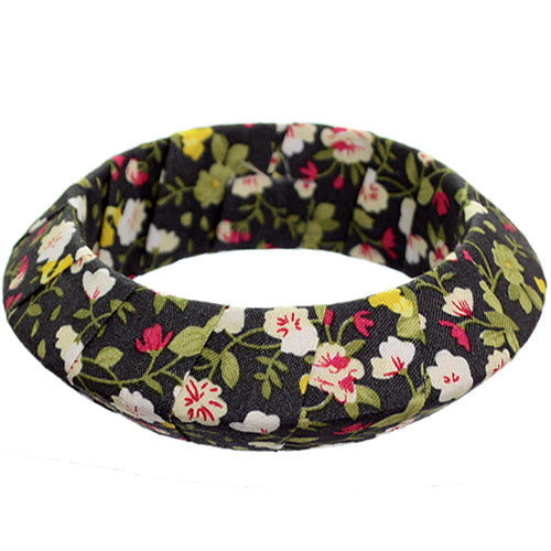 Green Floral Fabric Saucer Bangle Bracelet