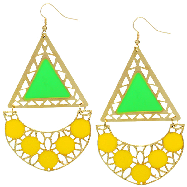 Green Yellow Triangular Dangle Earrings