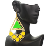 Green Yellow Triangular Dangle Earrings
