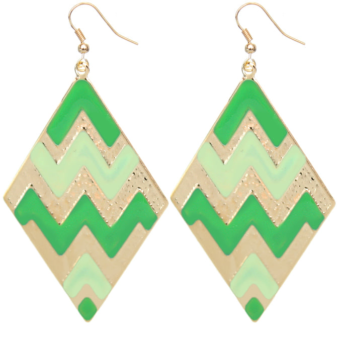 Green zigzag drop earrings