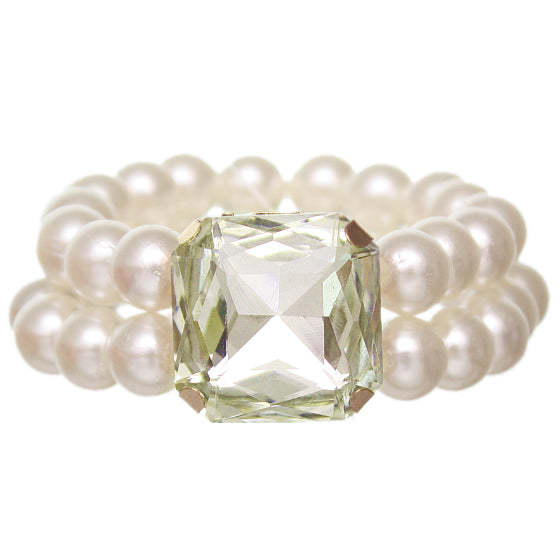 Peridot Faux Pearl Gemstone Stretch Bracelet