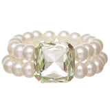 Peridot Faux Pearl Gemstone Stretch Bracelet