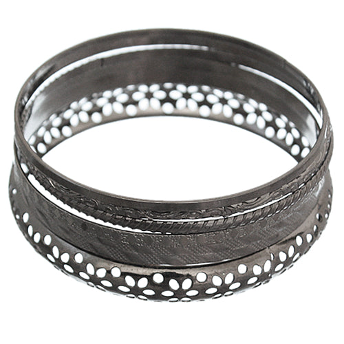 Hematite Cutout Stacked Bracelet Set