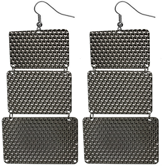 Gunmetal Hammered Lightweight Dangle Link Earrings