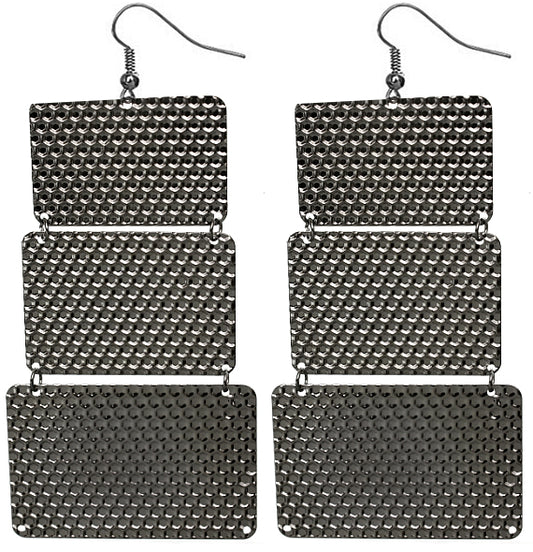 Gunmetal Hammered Lightweight Dangle Link Earrings