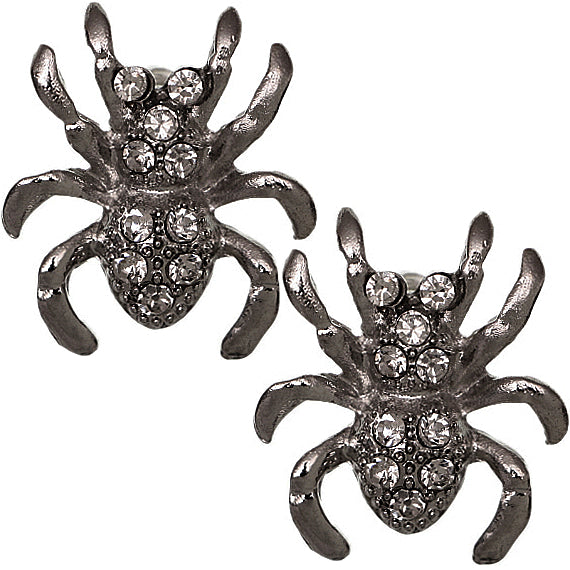 Pewter Spider Rhinestone Post Earrings