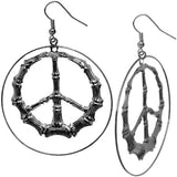 Hematite Bamboo Peace Hoop Earrings