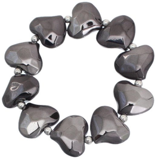 Hematite Faceted Heart Stretch Bracelet