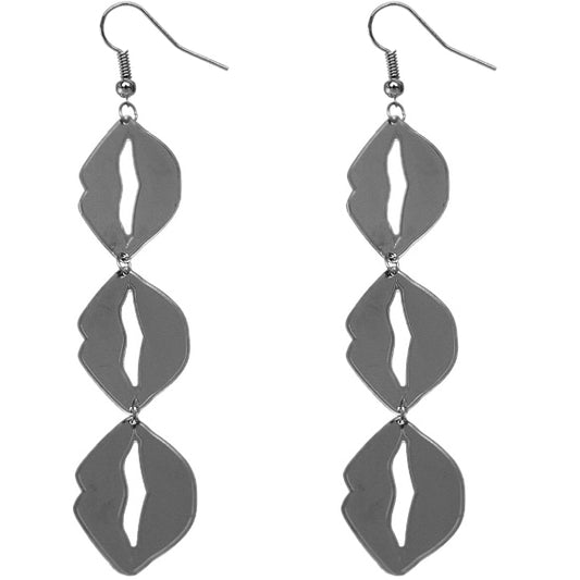 Hematite Plump Lips Drop Earrings