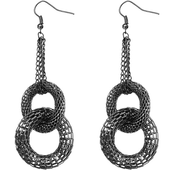 Hematite Double Hoop Drop Chain Earrings