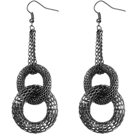 Hematite Double Hoop Drop Chain Earrings