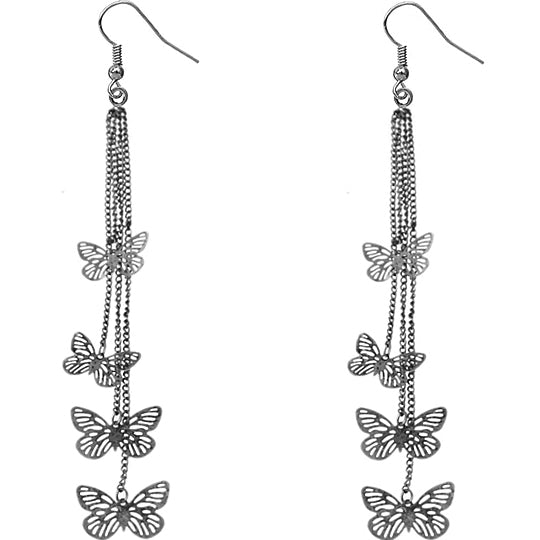 Hematite Butterfly Drop Chain Earrings