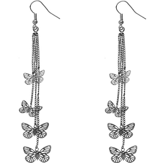 Hematite Butterfly Drop Chain Earrings
