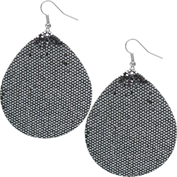 Pewter Glitter Teardrop Earrings