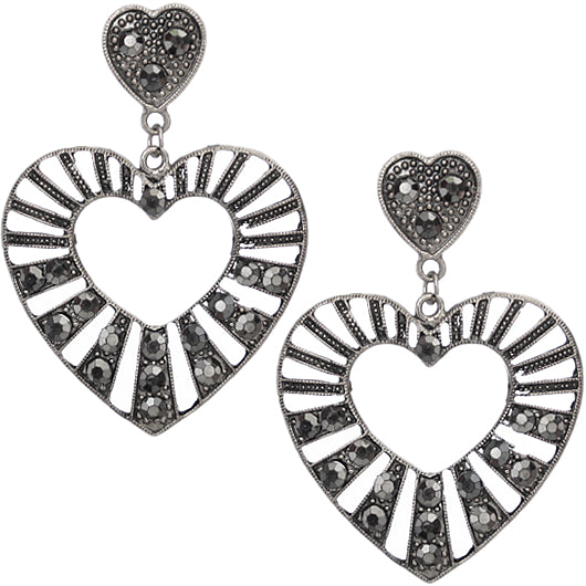 Hematite Gemstone Heart Post Earrings