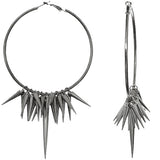 Hematite Large Spike Hoop Earrings