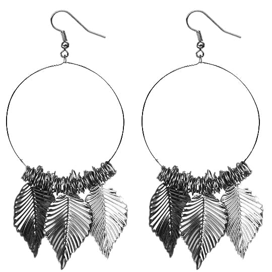 Hematite Leaf Hoop Earrings