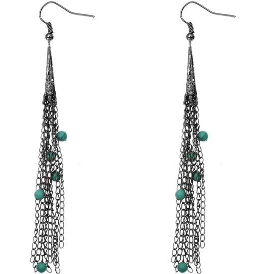 Hematite Blue Long chain Bead Earrings