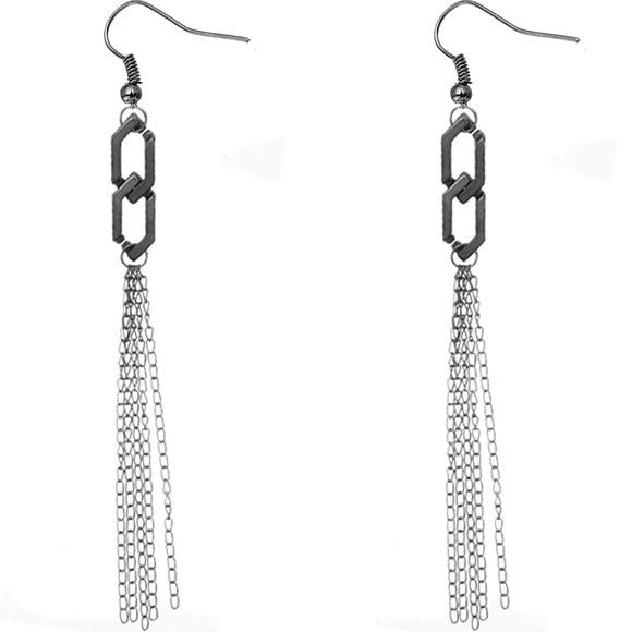 Hematite Long Multi Chain Link Earrings