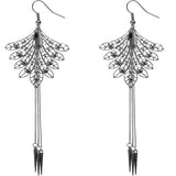 Hematite Long Spike Chain Peacock Earrings