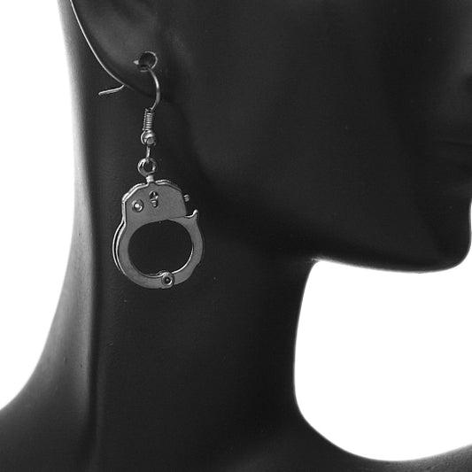 Police earrings hematite handcuff