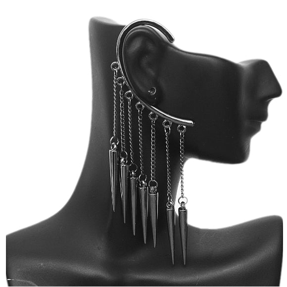 Hematite 1 Piece Spiked Drop Chain Dangle Earring