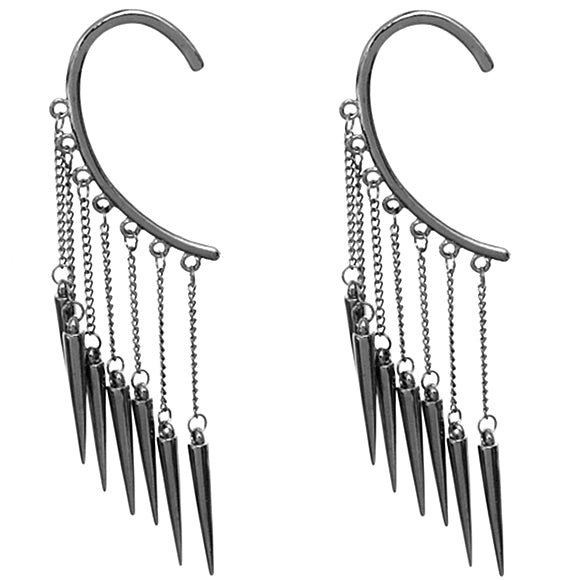 Hematite 1 Piece Spiked Drop Chain Dangle Earring
