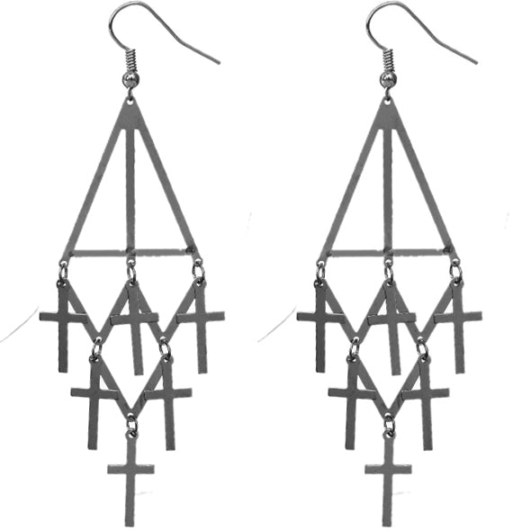 Hematite Cross Tier Dangle Earrings