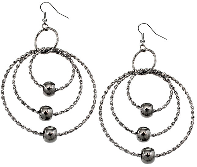 Hematite Beaded Triple Hoop Earrings