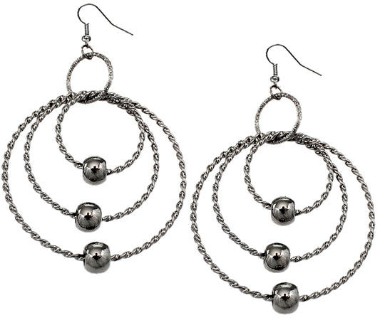Hematite Beaded Triple Hoop Earrings