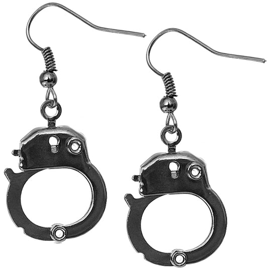Arrest me, hematite handcuff earrings