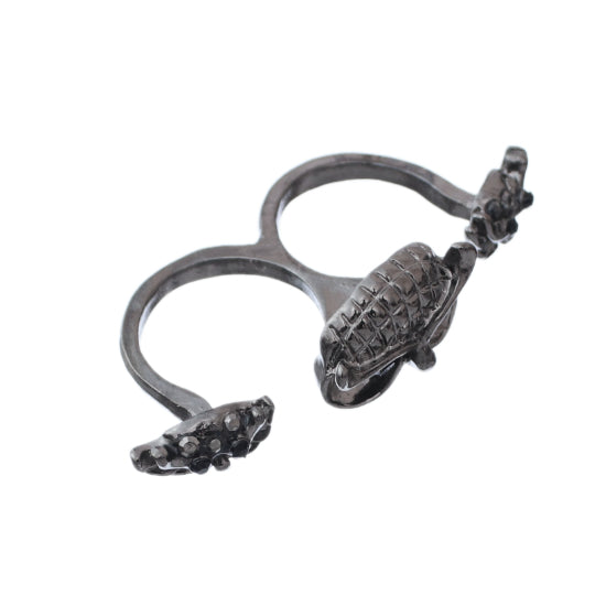 Hematite Hoot Owl Double Cuff Finger Ring
