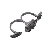 Hematite Hoot Owl Double Cuff Finger Ring