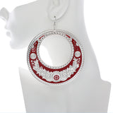 Red Large Texture Design Hoop Earrings