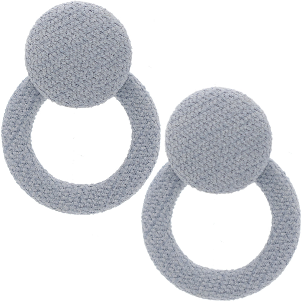 Pale Blue Round Button Hoop Earrings