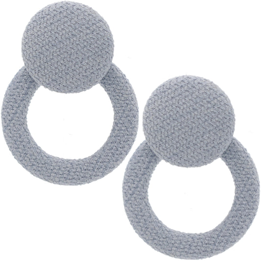 Pale Blue Round Button Hoop Earrings