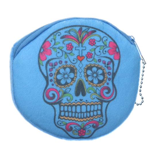Light Blue Day of the Dead Skull Zipper Wallet