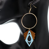 Light Blue Geometric Wooden Hoop Earrings