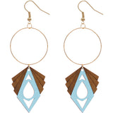 Light Blue Geometric Wooden Hoop Earrings