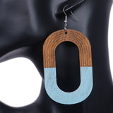 Light Blue Oval Wooden Dangle Earrings