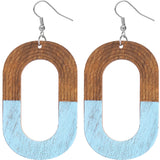Light Blue Oval Wooden Dangle Earrings