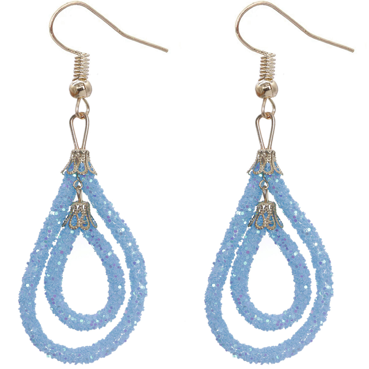 Light Blue Sequin Confetti Double Teardrop Hoop Earrings