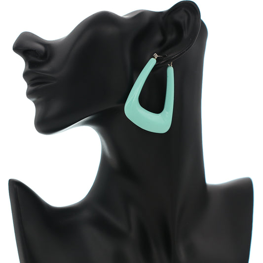 Mint Blue Trapezoid Shape Hoop Earrings