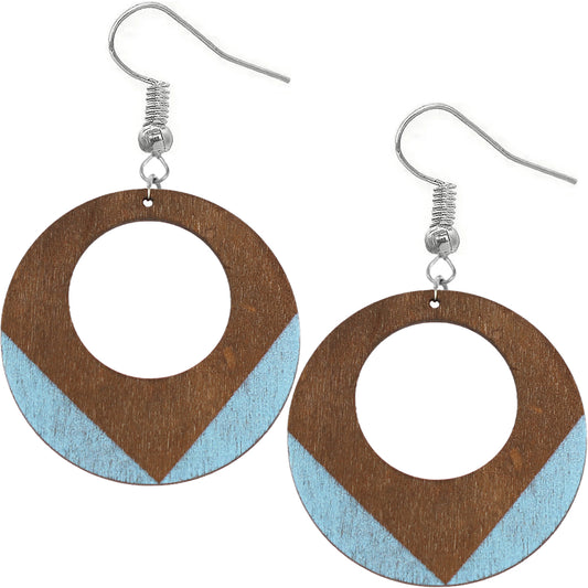 Light Blue Round Trim Wooden Dangle Earrings
