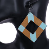 Light Blue Wooden Rhombus Shape Dangle Earrings