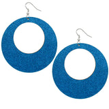 Blue Big Wooden Glitter Hoop Earrings